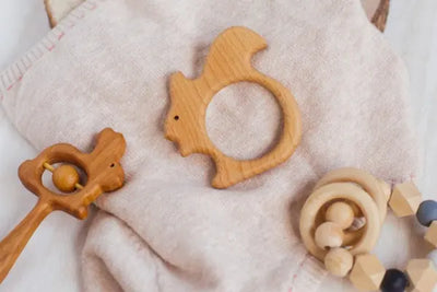 Baby toys and a baby blanket, all American-made.