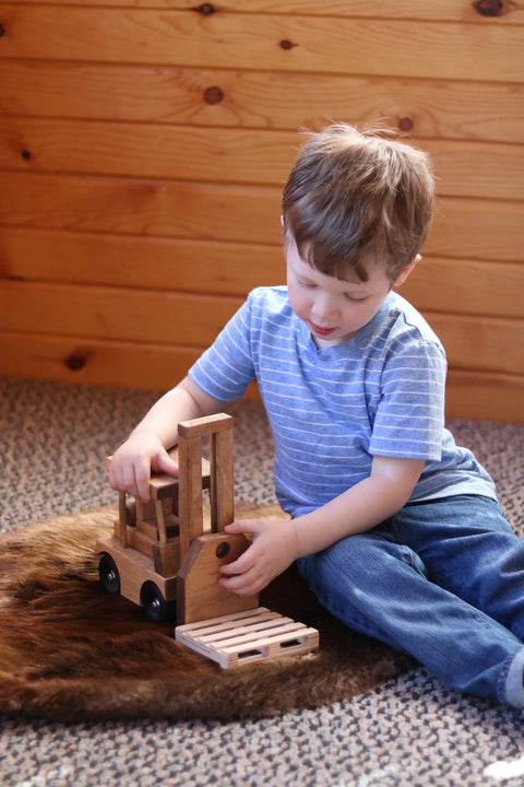 12 Inch Wooden Toy Forklift With Pallet – Child-Safe Finish – Amish Crafted | Made in USA Amish Toy Box  Wooden Toys,Trains, Trucks and Things