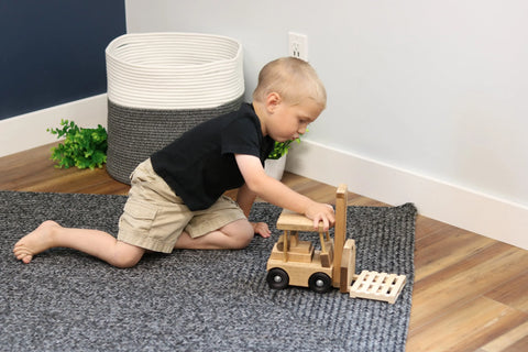 12 Inch Wooden Toy Forklift With Pallet – Child-Safe Finish – Amish Crafted | Made in USA Amish Toy Box  Wooden Toys,Trains, Trucks and Things