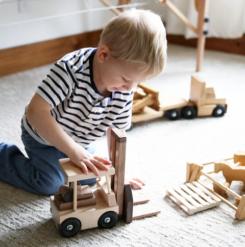 12 Inch Wooden Toy Forklift With Pallet – Child-Safe Finish – Amish Crafted | Made in USA Amish Toy Box  Wooden Toys,Trains, Trucks and Things