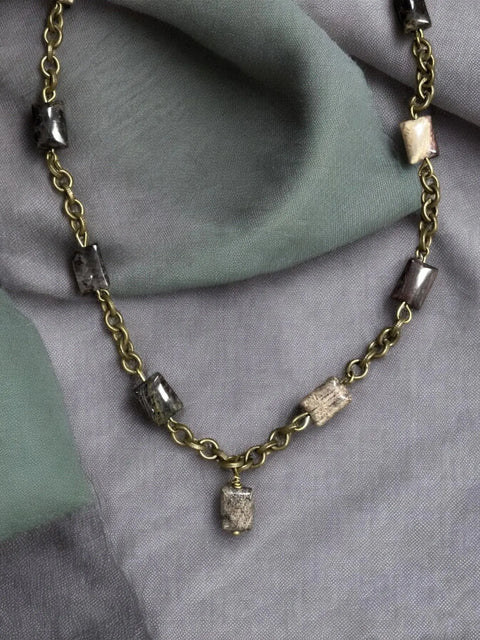 17.5 Inch Snakeskin Jasper Stone Necklace – Antique Gold Chain Pendant | Handcrafted Made in USA Michelle Marie Boutique  Necklaces