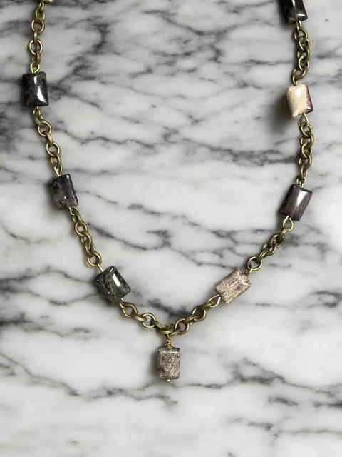 17.5 Inch Snakeskin Jasper Stone Necklace – Antique Gold Chain Pendant | Handcrafted Made in USA Michelle Marie Boutique  Necklaces