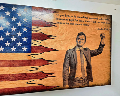 19 Inch x 34 Inch Solid Cherry Wood Faith and Freedom Flag – Patriotic Wall Decor | Made in USA American Grains LLC 