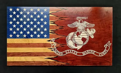 19 Inch x 34 Inch x 2 Inch Handcrafted American Military Flag – Hardwood Cherry Wood Decor | Made in USA American Grains LLC  Custom Wooden Flag