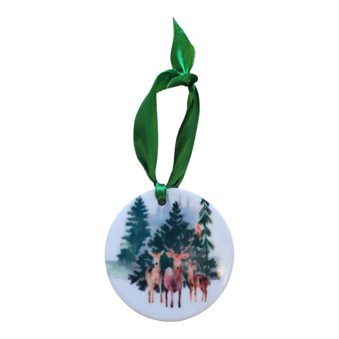3 Inch Winter Deer Scene Ceramic Christmas Ornament – Handcrafted Holiday Decor | Made in USA Michelle Marie Boutique  Ornament