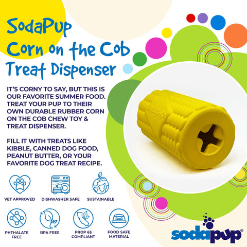 Durable Corn on the Cob Rubber Dog Treat Dispenser Toy – Power Chewer Safe | Made in USA SodaPup  Rubber Dog Toys
