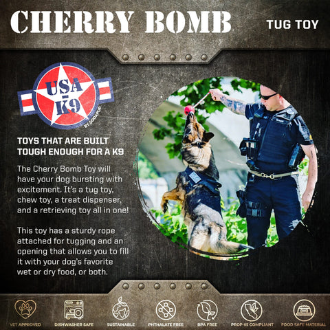 USA-K9 Cherry Bomb Durable Rubber Dog Chew Toy – Treat Dispenser Tug Toy | Made in USA SodaPup  Rubber Dog Toys