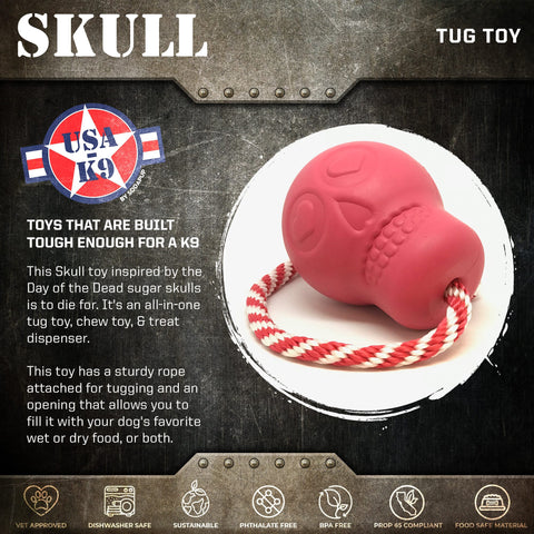 USA-K9 Durable Rubber Skull Dog Chew Toy – Tug and Treat Dispenser | Made in USA SodaPup  Rubber Dog Toys
