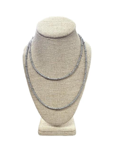 38 Inch Long Light Gray Beaded Necklace With Stainless Steel Spacers – Adjustable Extender | Made in USA Michelle Marie Boutique  Necklaces