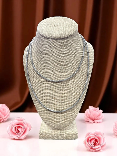 38 Inch Long Light Gray Beaded Necklace With Stainless Steel Spacers – Adjustable Extender | Made in USA Michelle Marie Boutique  Necklaces