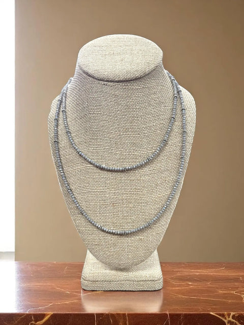38 Inch Long Light Gray Beaded Necklace With Stainless Steel Spacers – Adjustable Extender | Made in USA Michelle Marie Boutique  Necklaces