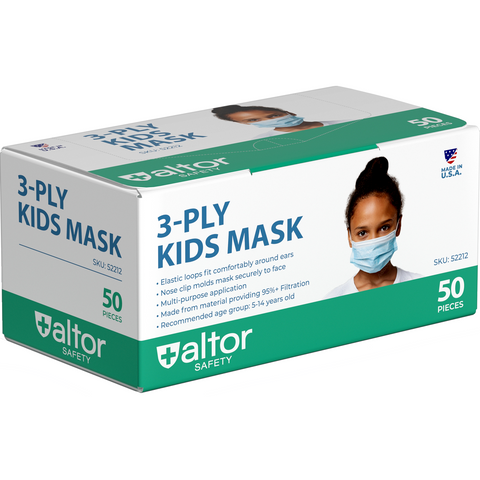 USA-Made ASTM Level 2 Kids Face Masks – 3-Ply Surgical Grade | 50 Pack | FDA Approved Altor Safety  Disposable Face Masks