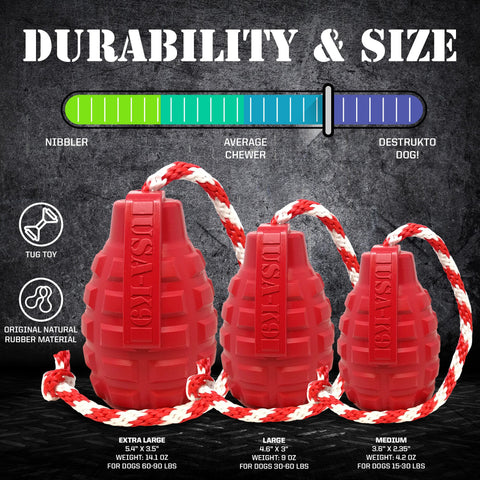 USA-K9 Durable Rubber Grenade Dog Chew Toy – Tug and Treat Dispenser | Made in USA SodaPup  Rubber Dog Toys
