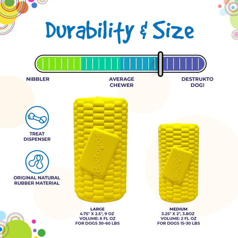 Durable Corn on the Cob Rubber Dog Treat Dispenser Toy – Power Chewer Safe | Made in USA SodaPup  Rubber Dog Toys