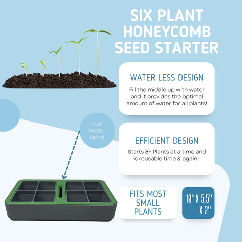 Honeycomb Seed Starter Tray Set – 6-Cell Self Watering Planter | Eco-Friendly Reusable Gardening Kit Made in USA Chatelet Manufacturing 