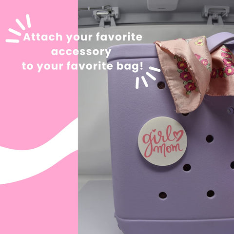 Girl Mom Bogg Bag Charm Accessories – Pink White Decorative Clip | Made in USA Chatelet Manufacturing 