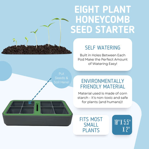 Honeycomb Seed Starter Tray Set – 6-Cell Self Watering Planter | Eco-Friendly Reusable Gardening Kit Made in USA Chatelet Manufacturing 