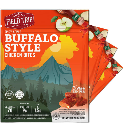 Spicy Buffalo Chicken Bites 2.2oz (4 Pack) – Cage-Free Jerky Snack | Made in USA Field Trip 