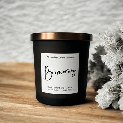 8.5 Oz Hand-Poured Soy Scented Candle with Black Currant, Jasmine, and Amber Notes - Wick and Glow | Made in USA Wick and Glow Candle Company™  Candles