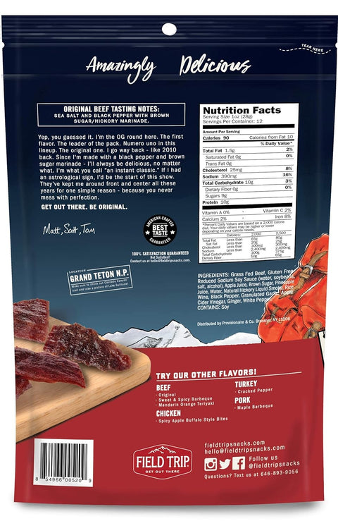 Field Trip Original Beef Jerky 12oz – Grass Fed High Protein Snack | Made in USA Field Trip 