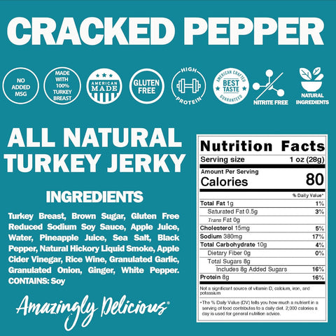 Field Trip Cracked Pepper Turkey Jerky 12oz – Gluten Free Snack | Made in USA Field Trip 