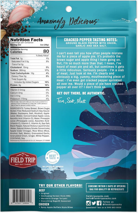 Field Trip Cracked Pepper Turkey Jerky 12oz – Gluten Free Snack | Made in USA Field Trip 