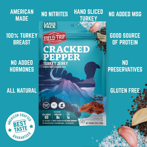 Field Trip Cracked Pepper Turkey Jerky 12oz – Gluten Free Snack | Made in USA Field Trip 