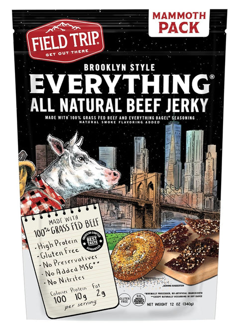 Everything Bagel Seasoned Grass Fed Beef Jerky 12oz – High Protein Snack | Made in USA Field Trip 