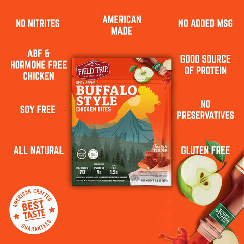 Spicy Buffalo Chicken Bites 2.2oz (4 Pack) – Cage-Free Jerky Snack | Made in USA Field Trip 