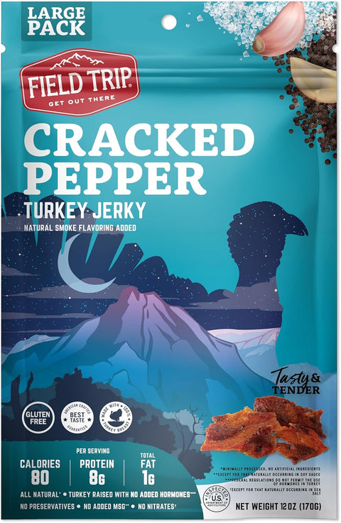 Field Trip Cracked Pepper Turkey Jerky 12oz – Gluten Free Snack | Made in USA Field Trip 