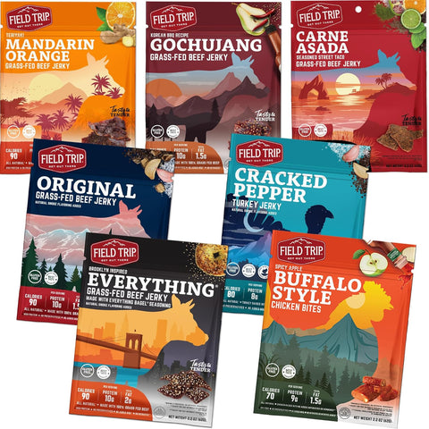 Field Trip Variety 7 Pack Grass-Fed Beef Jerky Sampler – Premium Flavors | Made in USA Field Trip 