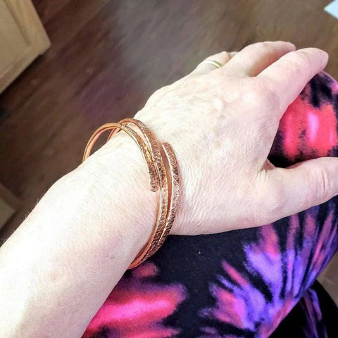 Adjustable Hammered Copper Overlap Bangle – Rose Gold Finish | Made in USA Alexa Martha Designs  Bracelet/Bangle