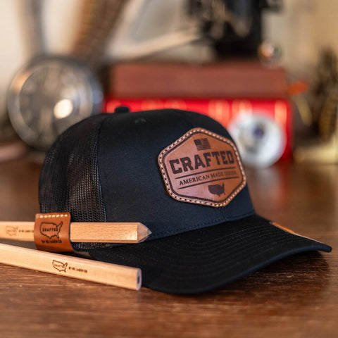 Adjustable Richardson 112 Snapback Cap With Full-Grain Leather Pencil Holder Loop – Durable Workwear Hat | Made in USA KC Laser Co 