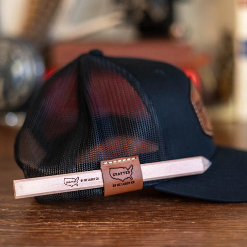 Adjustable Richardson 112 Snapback Cap With Full-Grain Leather Pencil Holder Loop – Durable Workwear Hat | Made in USA KC Laser Co 