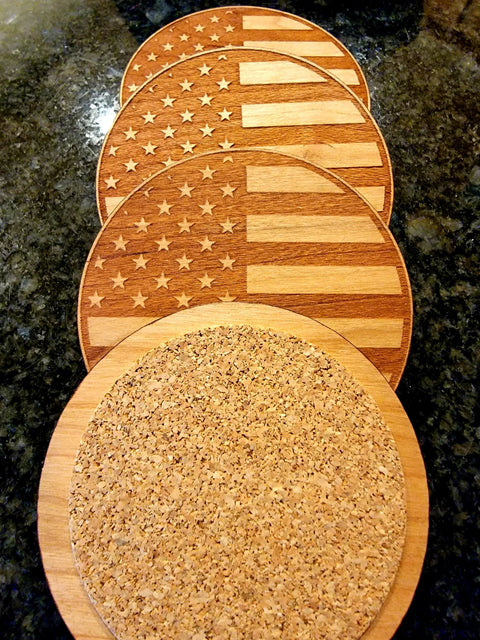 American Flag Hardwood Coaster Set American Grains LLC 