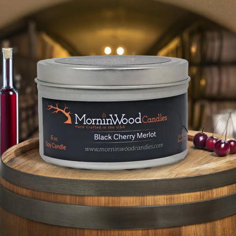 Black Cherry Merlot Scented Soy Candle 6 oz – Handcrafted Aromatherapy Tin | Made in USA MorninWood Candles  Candles