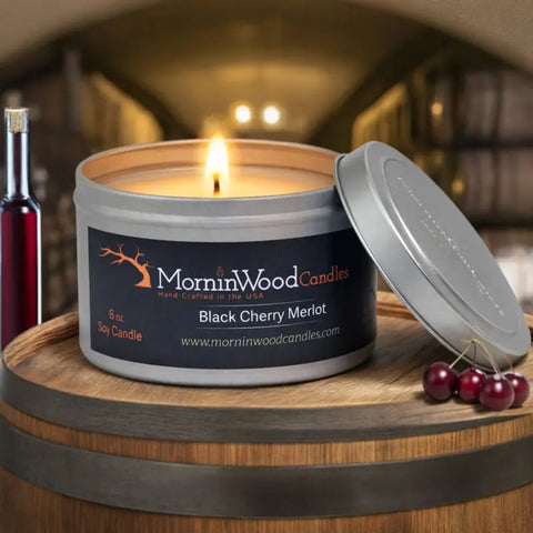 Black Cherry Merlot Scented Soy Candle 6 oz – Handcrafted Aromatherapy Tin | Made in USA MorninWood Candles  Candles