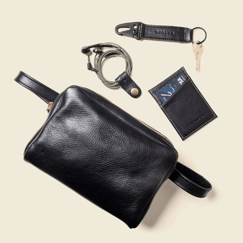 Black Leather Fanny Pack 7.5 Inch – Vegetable Tanned | Handmade in USA CASUPO  Dopp Toiletry Bag