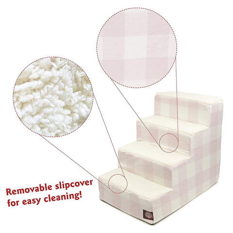 Anderson Check 4-Step Pet Stairs – Soft Slipcover Support for Aging Pets | Made in USA Majestic Pet 