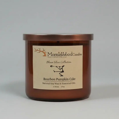 Bourbon Pumpkin Cake Soy Candle 17oz – 3 Wick Blown Glass Jar | Handcrafted Scented Candle Made in USA MorninWood Candles  3 Wick Candle