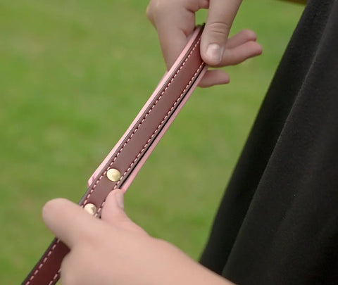 Burgundy Padded Leather Dog Leash – Durable Bridle Leather with Brass Hardware | Auburn Leathercrafters | Made in USA Auburn Leathercrafters  item
