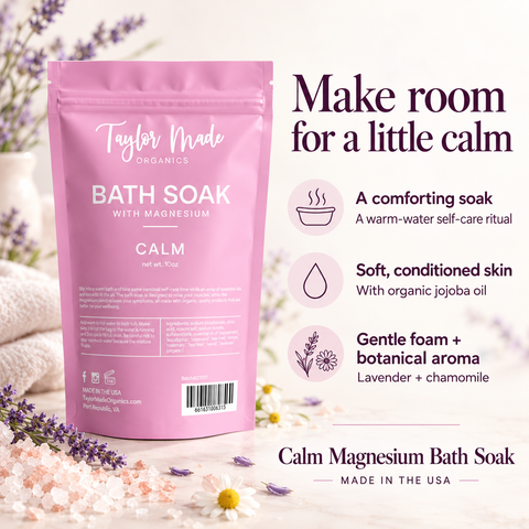 Organic Magnesium Bath Soak 10 oz – Relaxing Aromatherapy Blend with Essential Oils | Made in USA Taylor Made Organics  bath additive