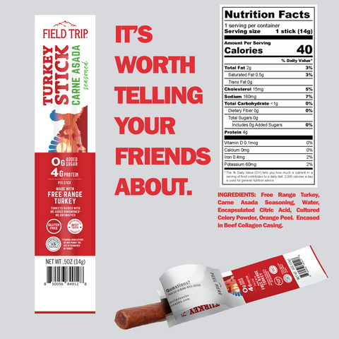 Carne Asada Seasoned Turkey Meat Sticks 0.5oz (24ct) – Gluten Free Snack | Made in USA Field Trip 