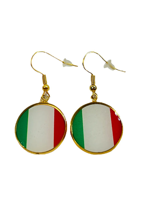 Celebrate Italy! Dangle Earrings With Italian Flag (Silver or Gold Hooks) Michelle Marie Boutique  Earrings