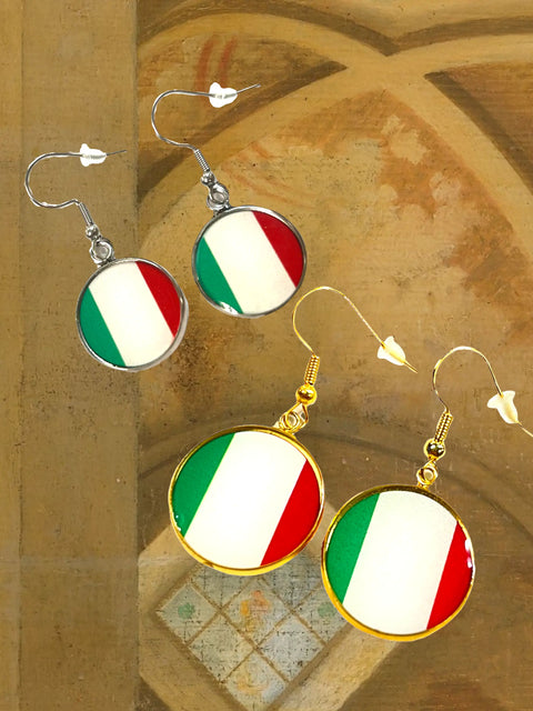 Celebrate Italy! Dangle Earrings With Italian Flag (Silver or Gold Hooks) Michelle Marie Boutique  Earrings