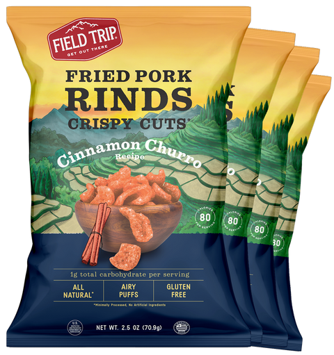 Field Trip Cinnamon Churro Pork Rinds 2.5oz (4 Pack) – Crispy Low Carb Snack | Made in USA Field Trip 