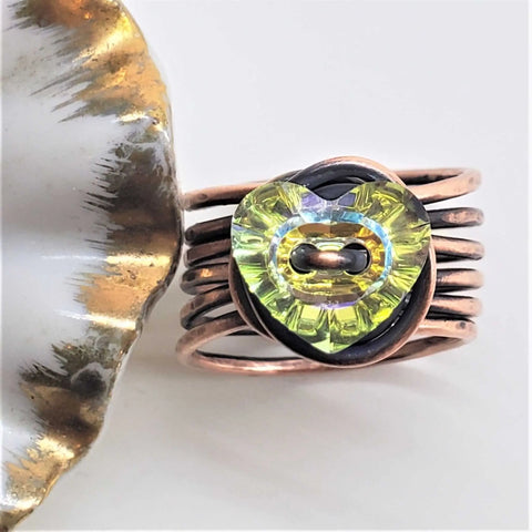 Copper Wire Wrapped Crystal Heart Statement Ring – Handmade Jewelry | Made in USA Alexa Martha Designs  Ring
