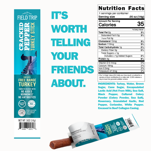 Field Trip Cracked Pepper Turkey Sticks 0.5oz (24 ct) – Gluten Free Protein Snack | Made in USA Field Trip 