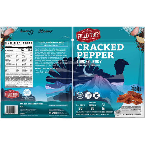 Field Trip Cracked Pepper Turkey Jerky 2.2oz 4-Pack – Protein Snack | Made in USA Field Trip 