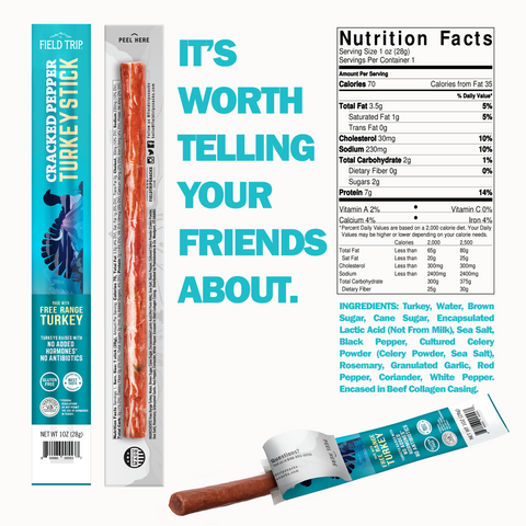 Field Trip Cracked Pepper Turkey Meat Sticks 1oz (10ct) – Free Range Protein Snack | Made in USA Field Trip 